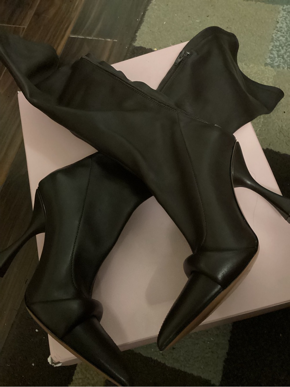 Hanifa Black Pointed Toe Knee-High Stiletto Boots